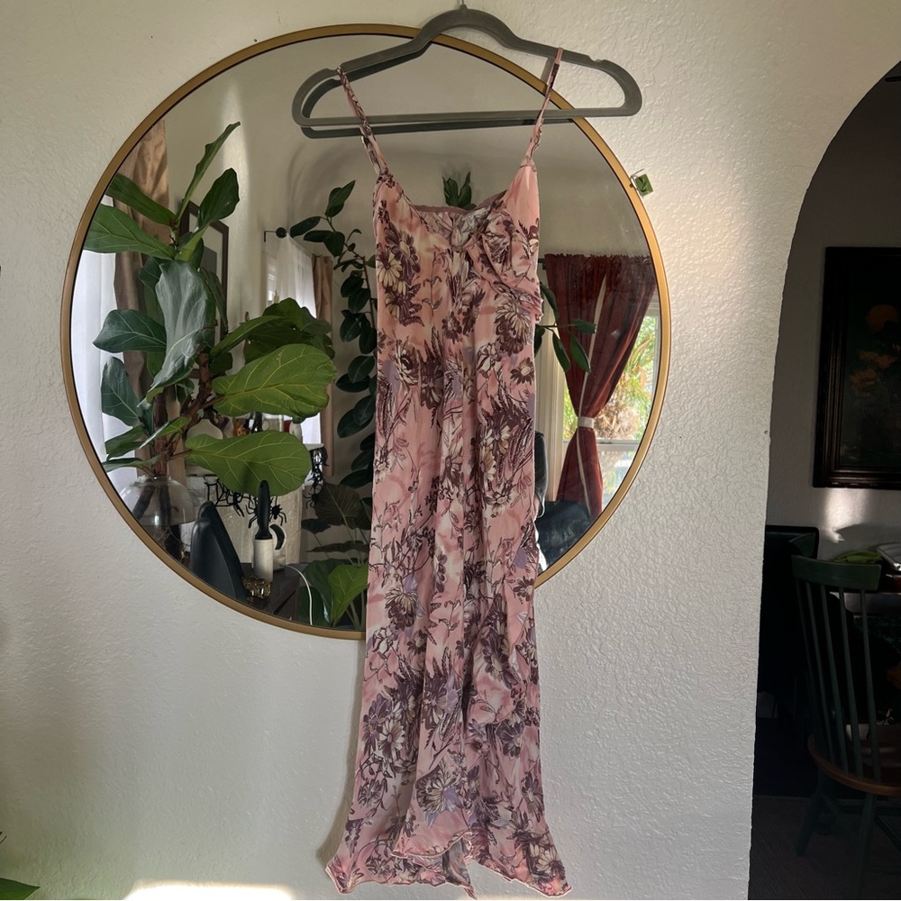 Vintage 90’s pink floral ruffle midi dress